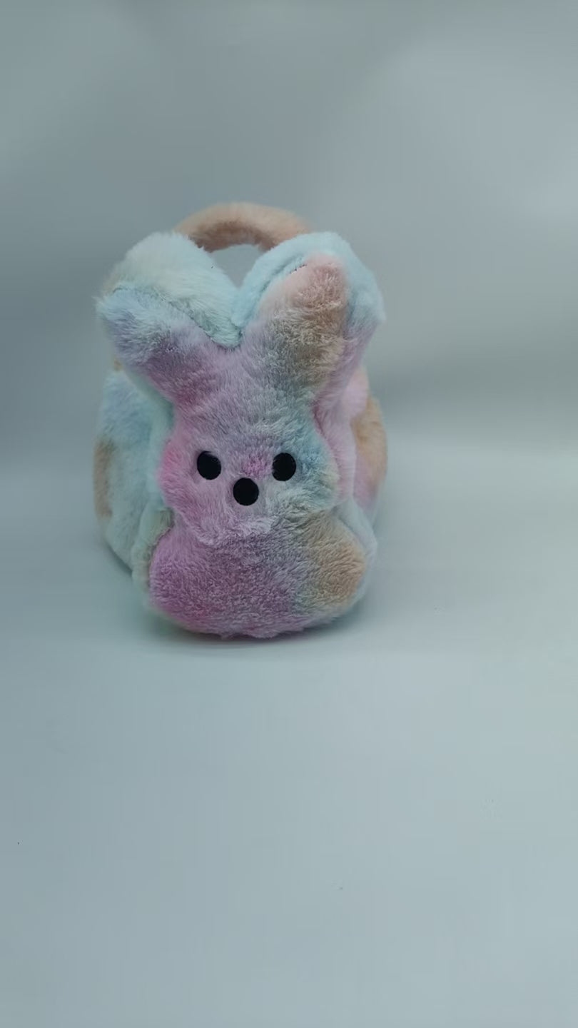 11.8inch Plush Tie Dye Rainbow Bunny Peeps Baskets for Easter Gift Bags Egg Bucket-50pcs