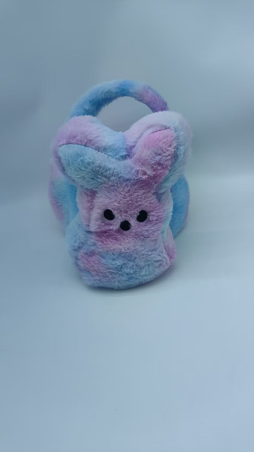 11.8inch Plush Tie Dye Rainbow Bunny Peeps Baskets for Easter Gift Bags Egg Bucket-50pcs