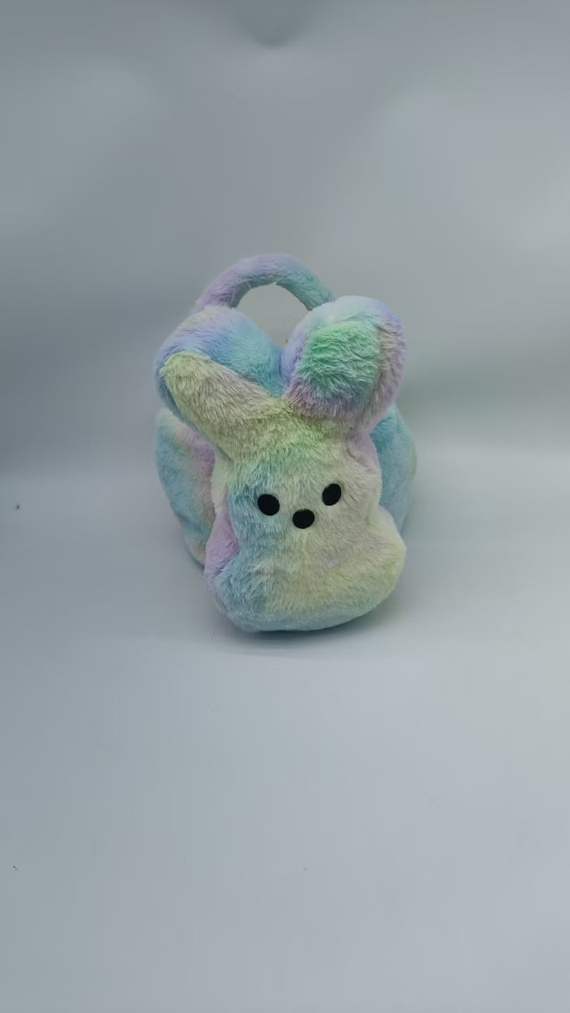 11.8inch Plush Tie Dye Rainbow Bunny Peeps Baskets for Easter Gift Bags Egg Bucket-50pcs