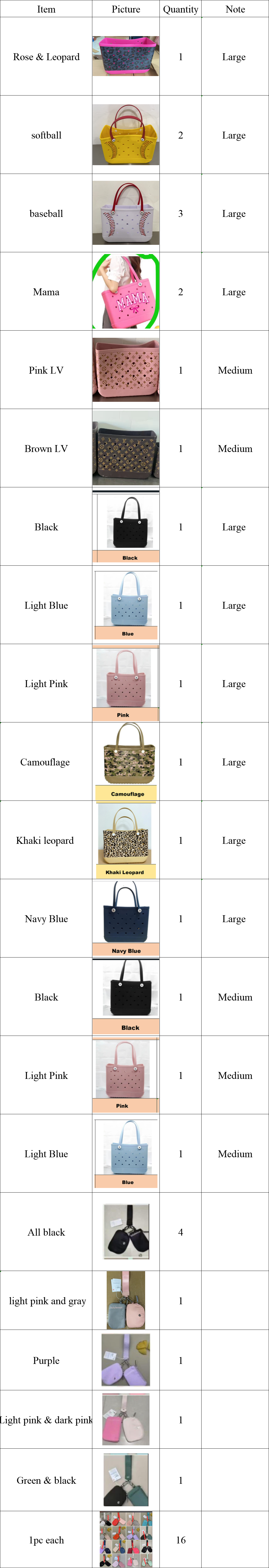 19pcs bogg bag ( 14pcs larage & 5pcs Medium ) & 24pcs lulu Wristlets by sea
