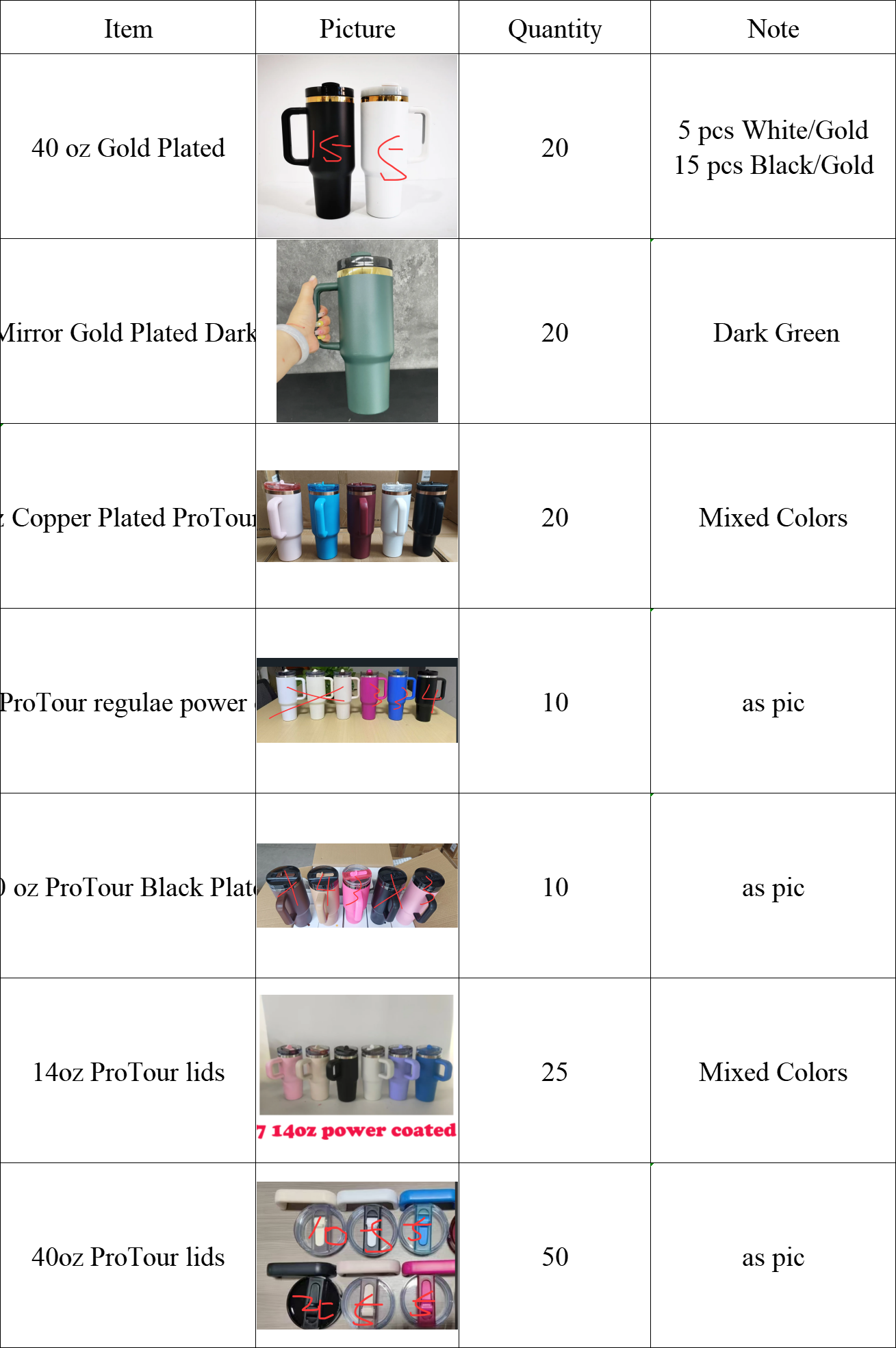 105pcs cups & 50pcs lids by sea