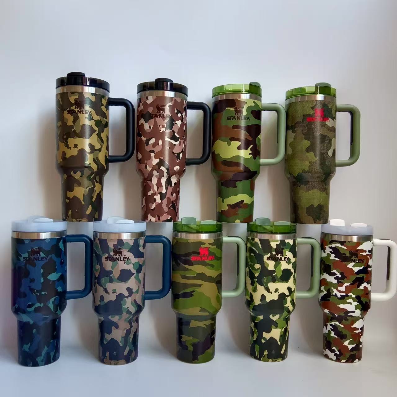 40oz Stanley Camouflage Insulated Stainless Steel Tumbler with Handle and Straw-20pcs