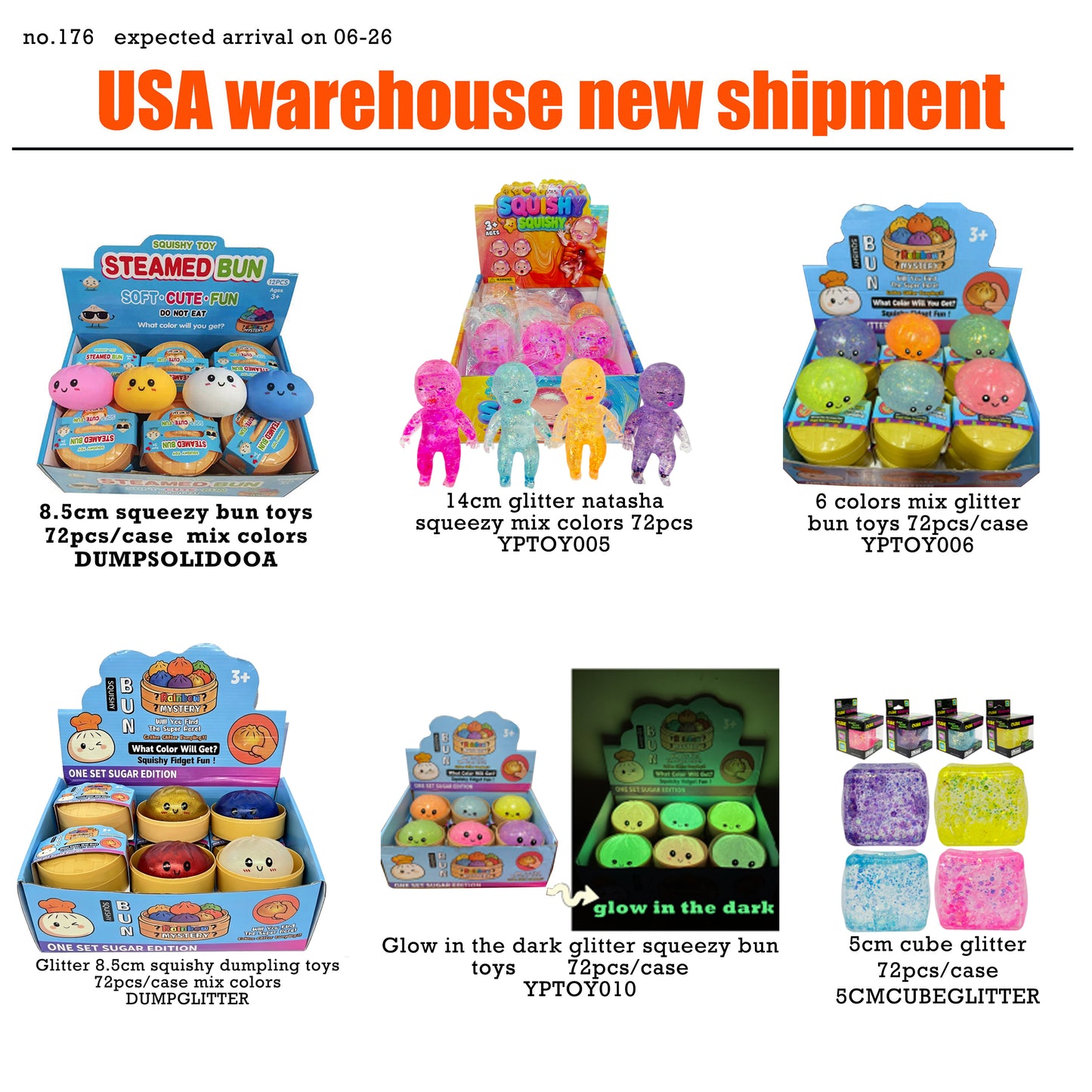 USA warehouse 8.5cm New Color Soft Realistic Steamed Bun Glitter Dumpling Squishyy Toys Stress Relief Squishy Toys with Steamer-144pcs