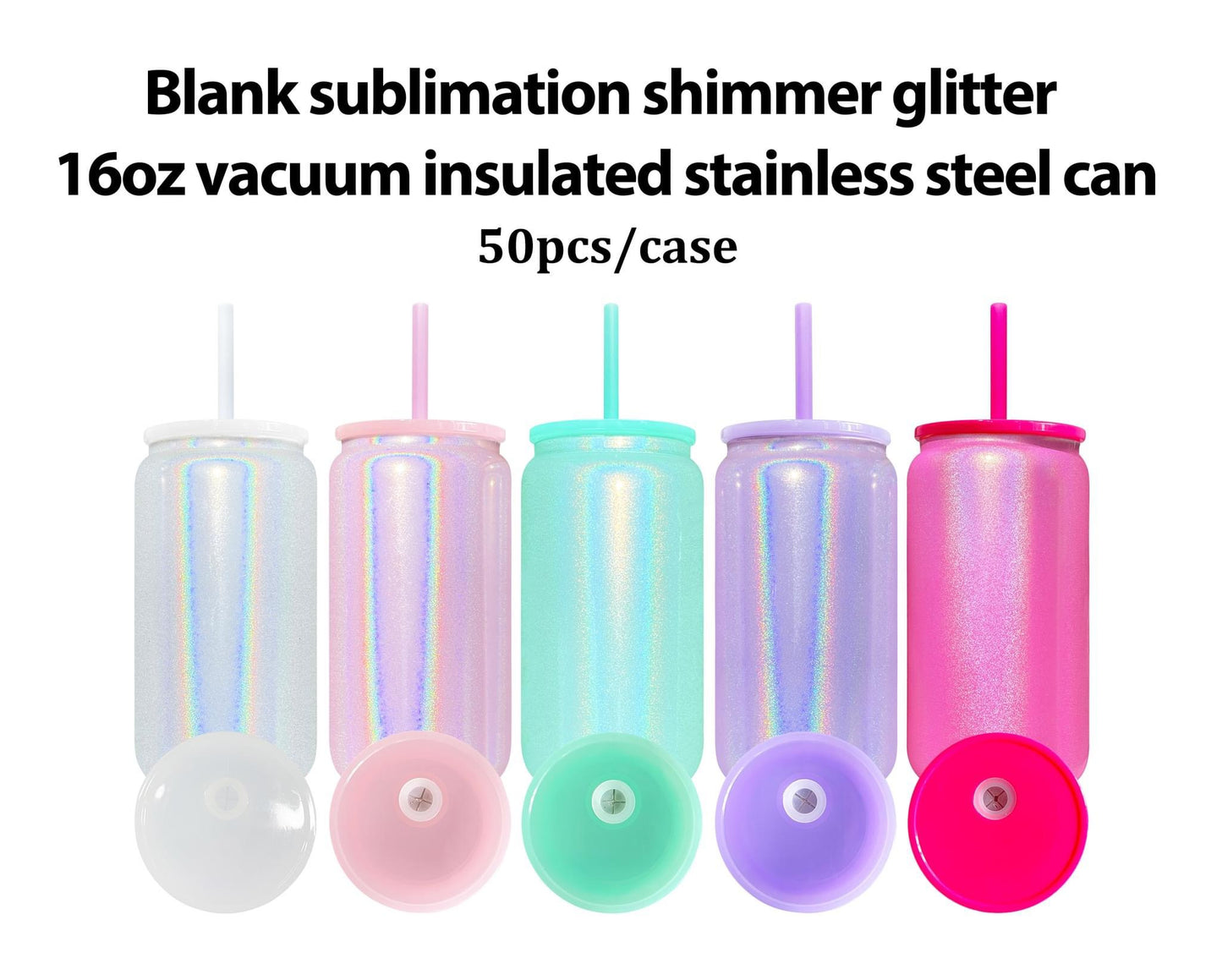 16oz glitter sublimation stainless steel double wall vacuum soda cans tumbler