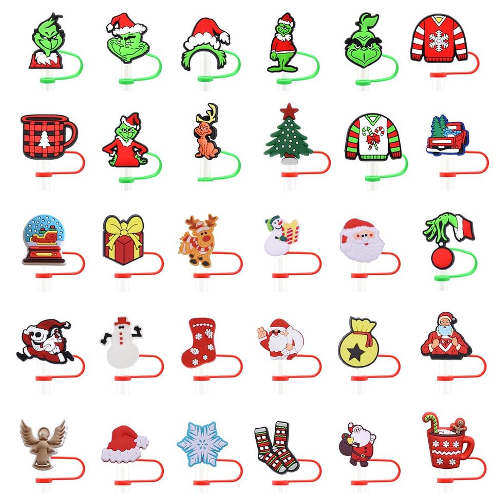 Christmas Silicone Straw Charms Toppers For Tumblers Dustproof 40oz Tumbler Straw Cover Topper