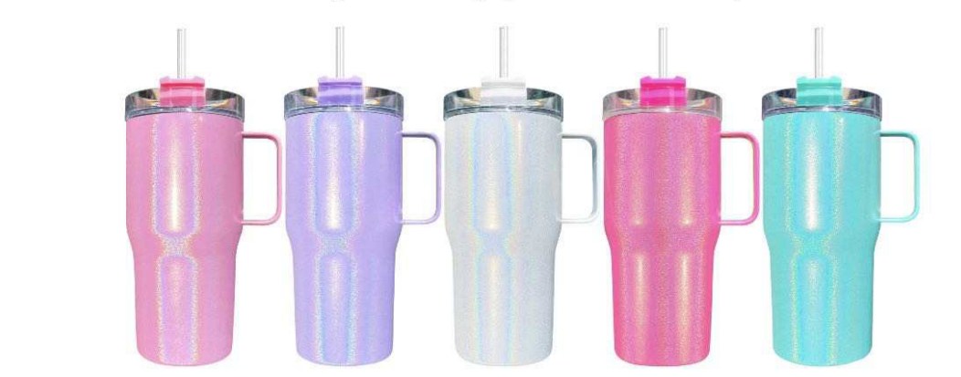 25pcs 20oz blank sublimation shimmer Kids/Adult Sparkly Stanley with handle