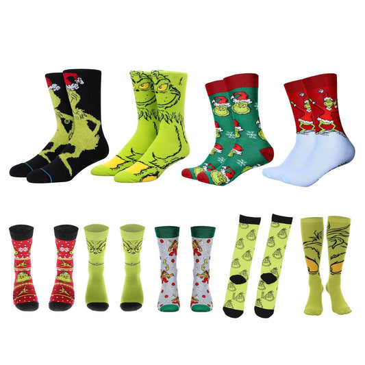 grinch cotton funny novelty anime cartoon grinch face emoticon man and women socks