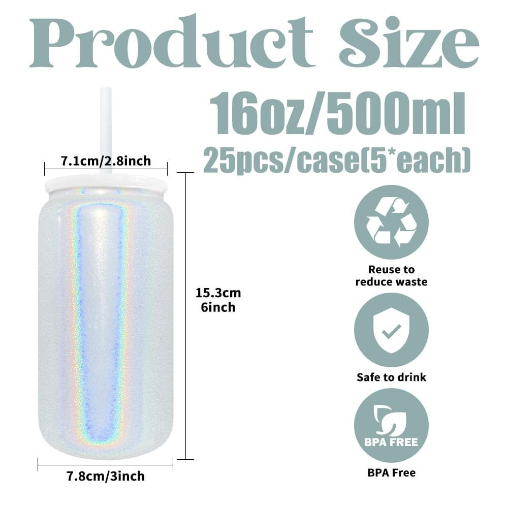 100pcs 16oz frosted acrylic libbey plastic can with straw for vinyl/uv dtf sticker & 50pcs 16oz sublimation glitter cans