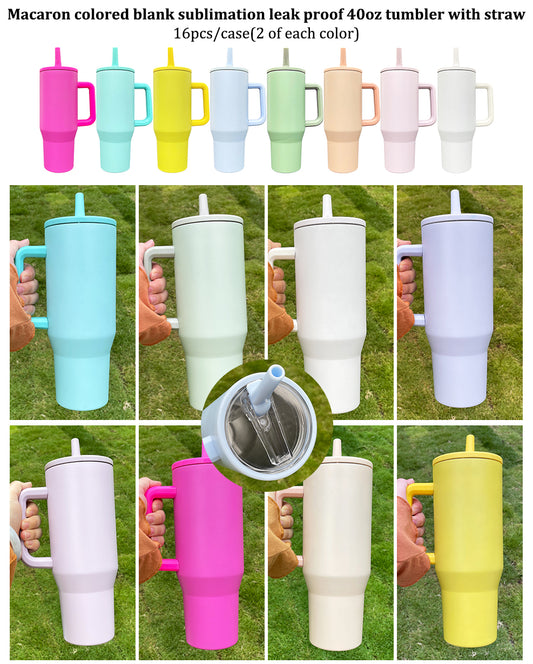 USA RTS 40oz macaron colored blank sublimation flip straw tumblers with leak proof lids-16pcs