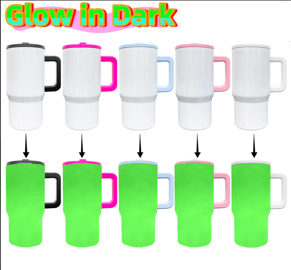 💚🎃20oz Leak Proof Straw Lids Glow in Dark White Blank Sublimation Kids Handle Tumblers -25pcs