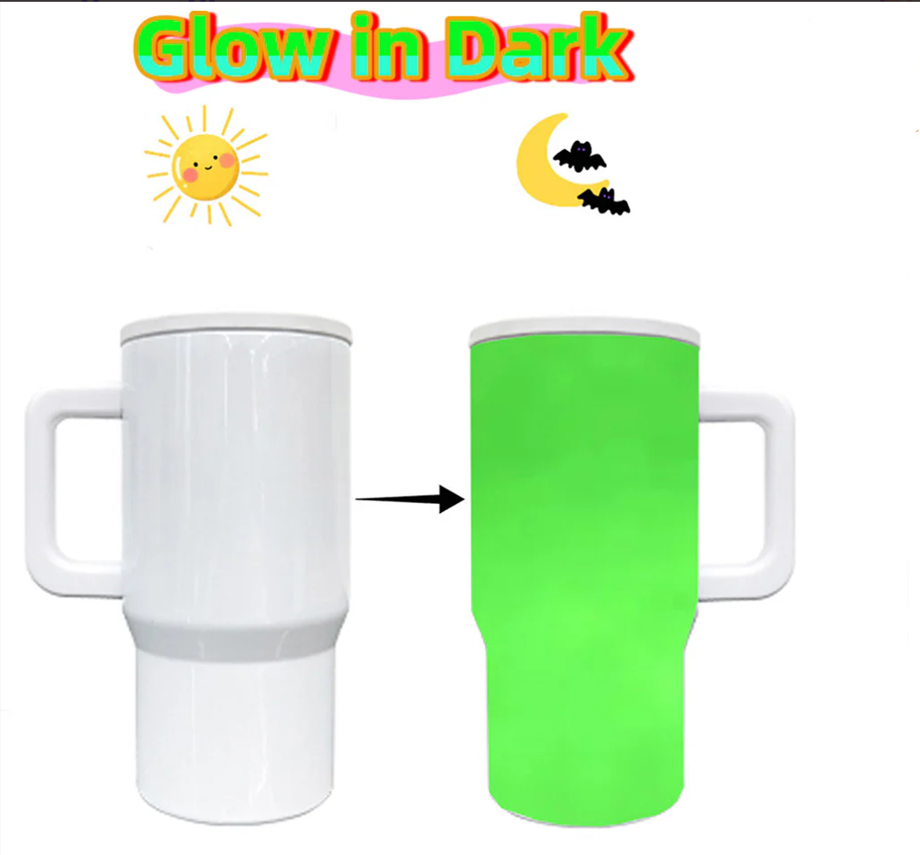 💚🎃20oz Leak Proof Straw Lids Glow in Dark White Blank Sublimation Kids Handle Tumblers -25pcs