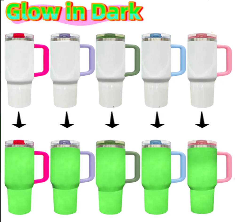 💚🎃40oz Glow In Dark Protour Lids White Sublimation Leak Proof Quencher Tumblers -20pcs