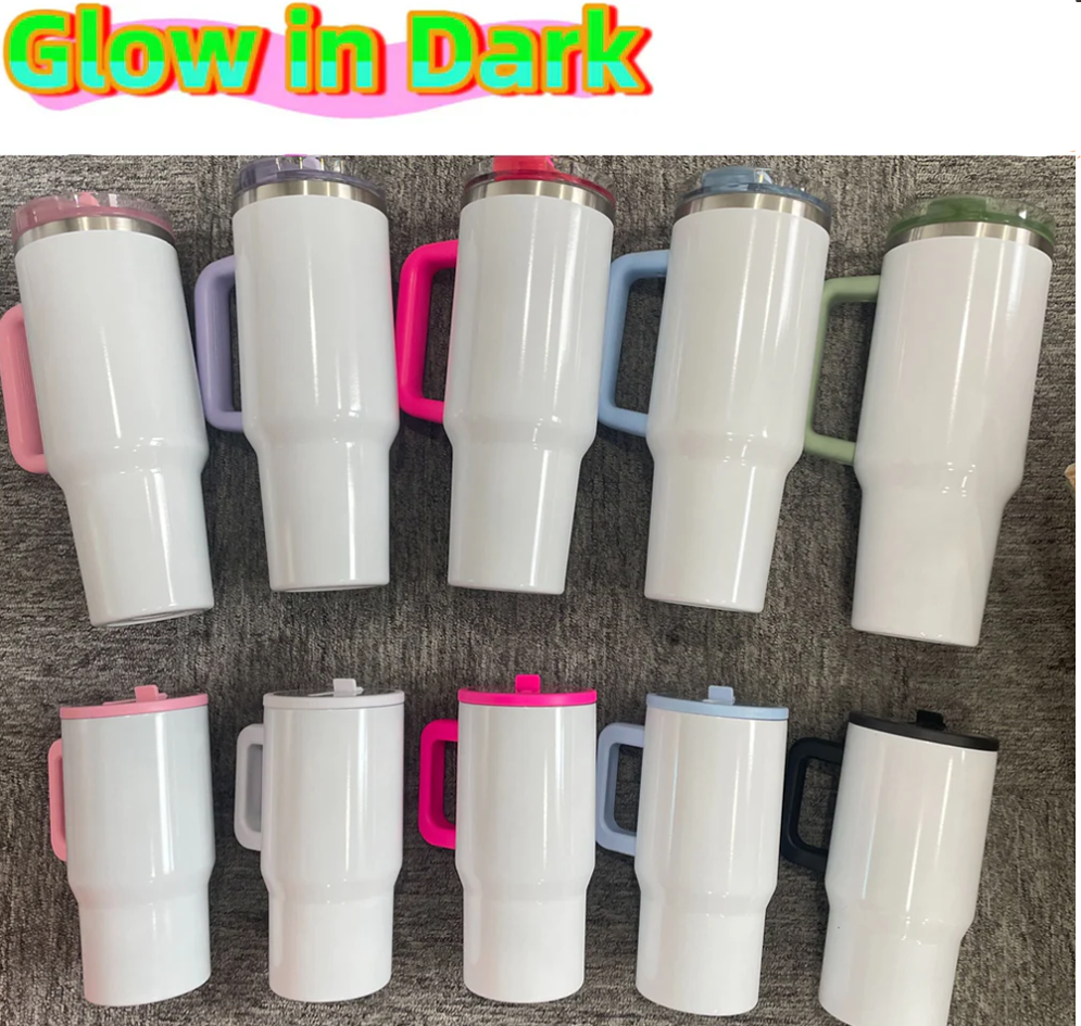 💚🎃40oz Glow In Dark Protour Lids White Sublimation Leak Proof Quencher Tumblers -20pcs