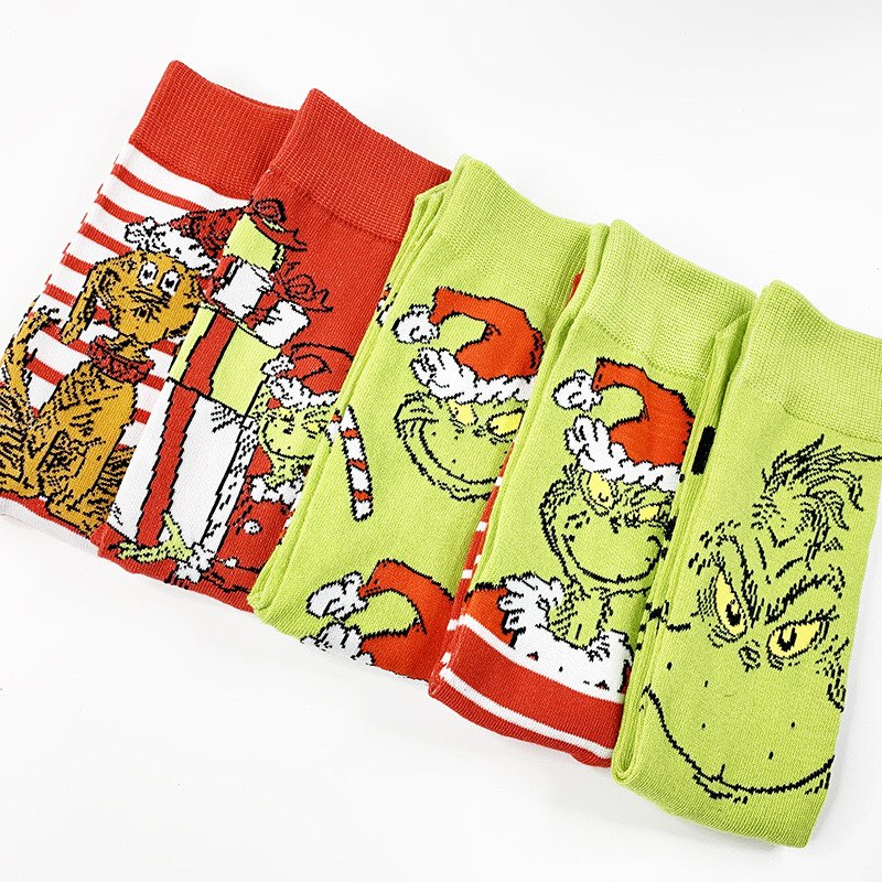 grinch cotton funny novelty anime cartoon grinch face emoticon man and women socks