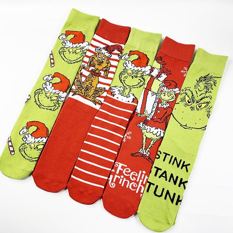 grinch cotton funny novelty anime cartoon grinch face emoticon man and women socks