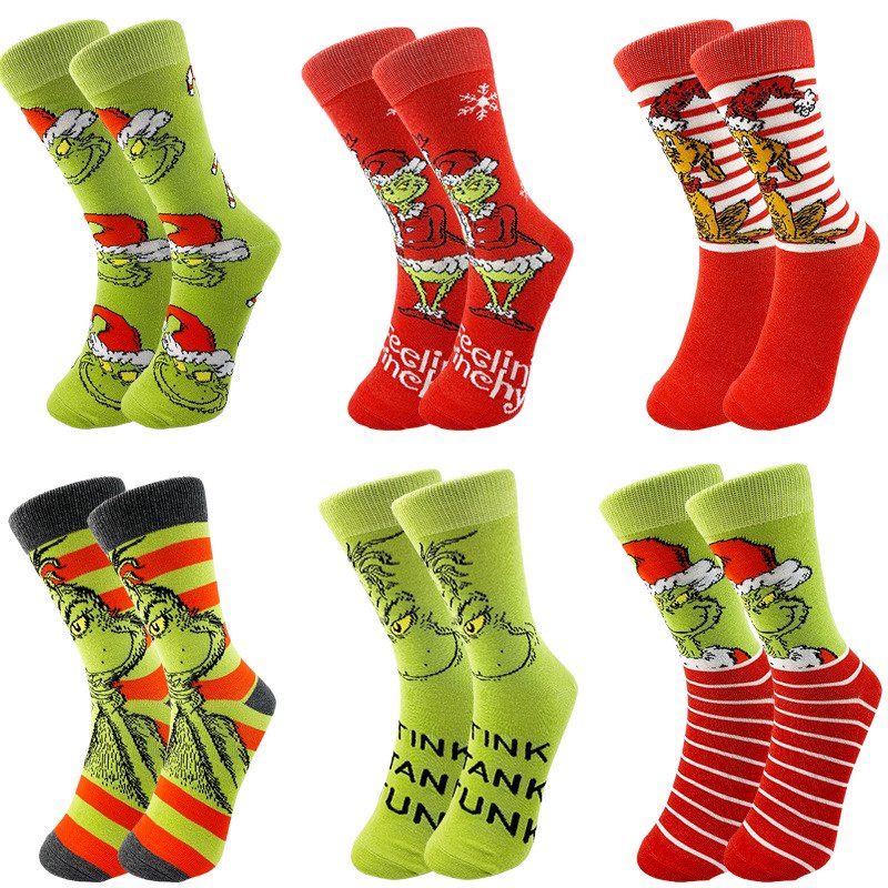 grinch cotton funny novelty anime cartoon grinch face emoticon man and women socks