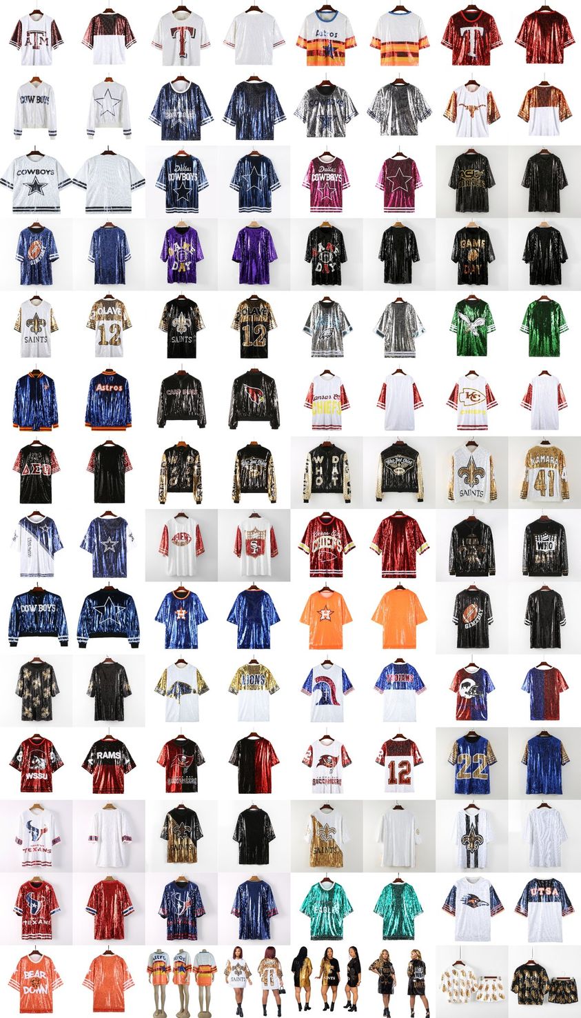 Wholesale Custom Football NFL team cowboys sequin jersey dress shirt womens casual sequin dress in stock