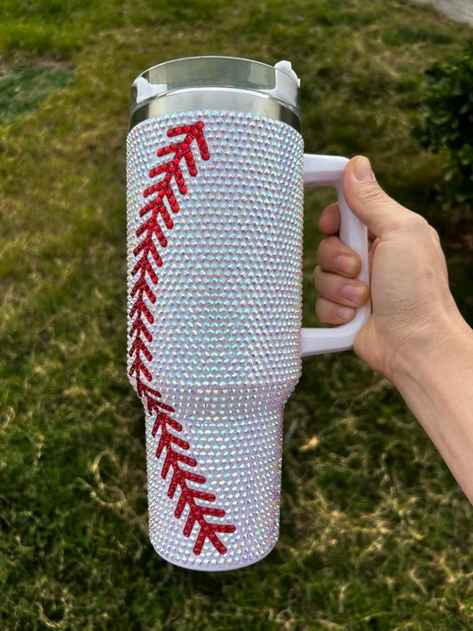 40oz rhinestone baseball print bling tumblers