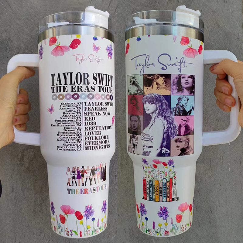 40oz Taylor  Insulated Stainless Steel Tumbler with Handle and Straws