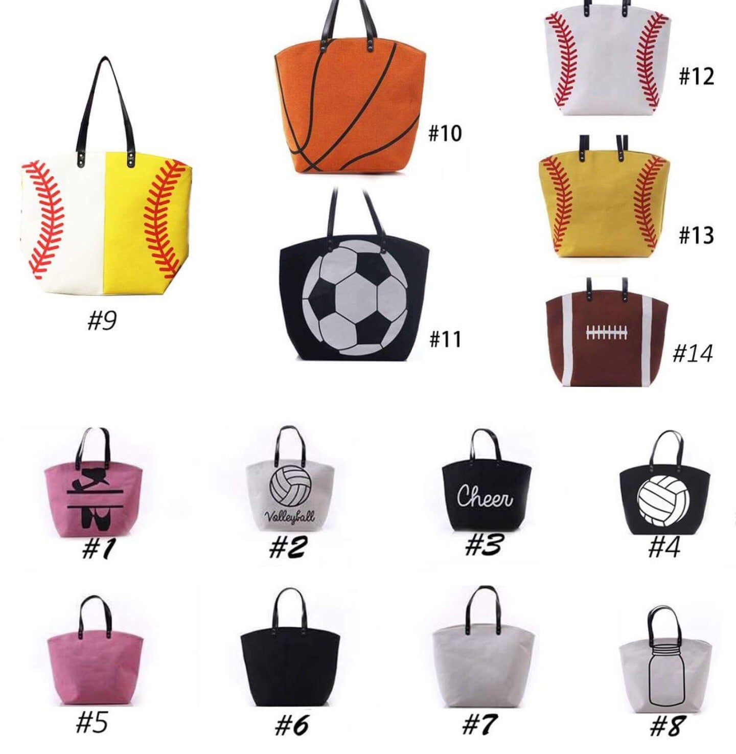 Baseball Logo Custom Embroidery Handbag Shopping Totes