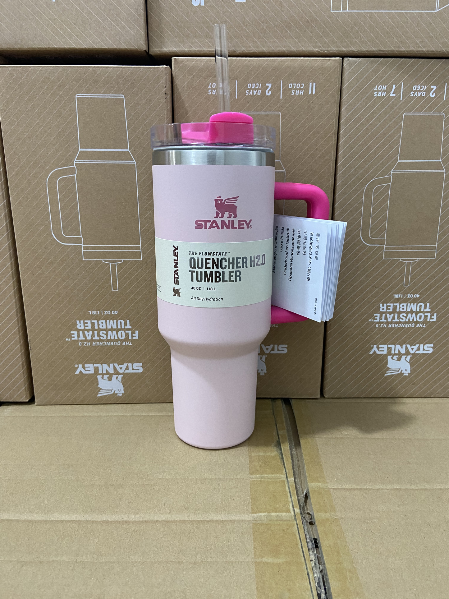 20pcs pack 40oz Stanley Powder Coated  Insulated Stainless Steel Tumbler with Handle and Straw