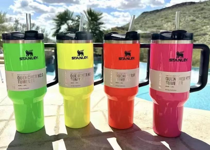 40oz h2.0 neon colors blank Stanley silver underneath quencher tumbler