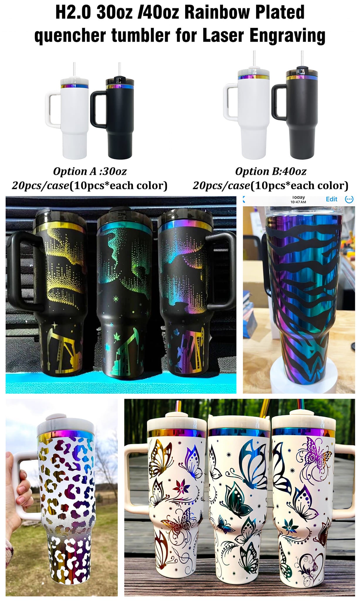 30oz & 40oz Rainbow Tumblers powder coat H2.0 Rainbow Quencher Tumbler