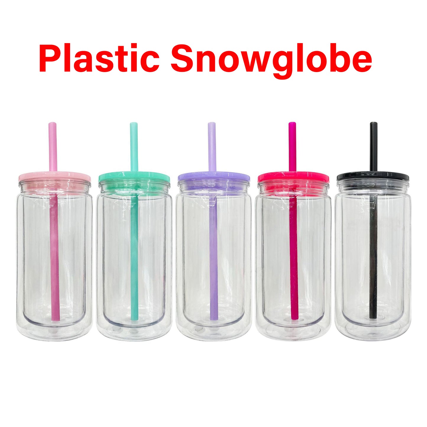 12oz/16oz double walled snow globe plastic can with pre-drilled hole