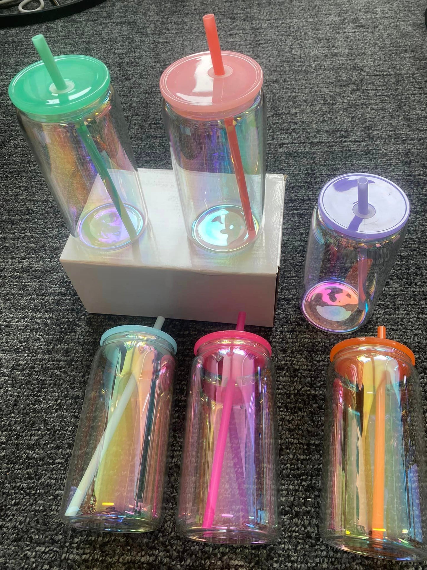 16oz rainbow iridescent glass cans for sublimation and uv dtf wraps