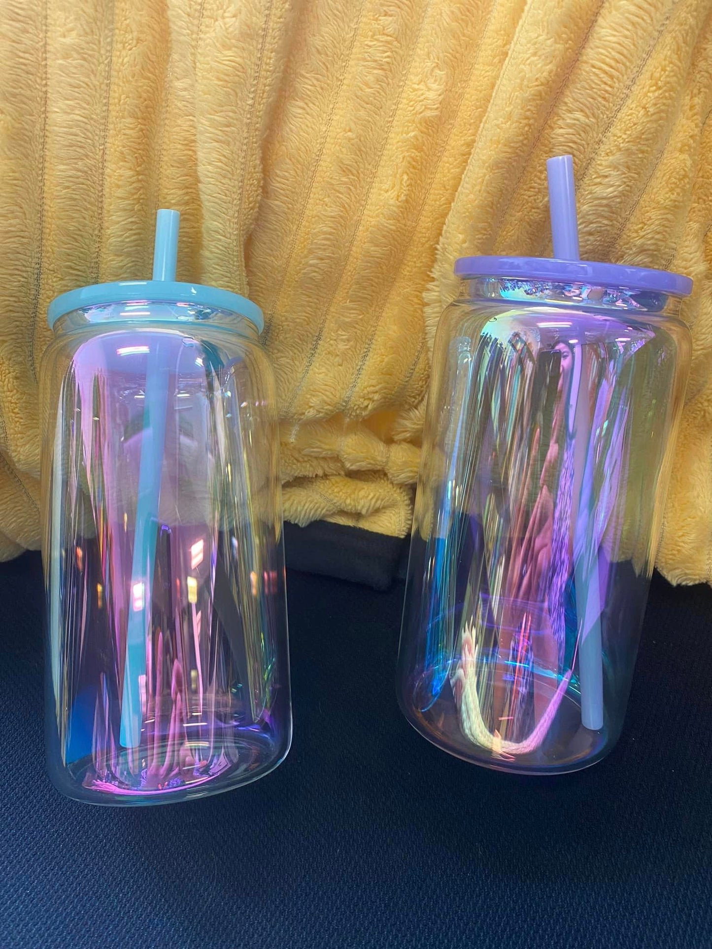 16oz rainbow iridescent glass cans for sublimation and uv dtf wraps