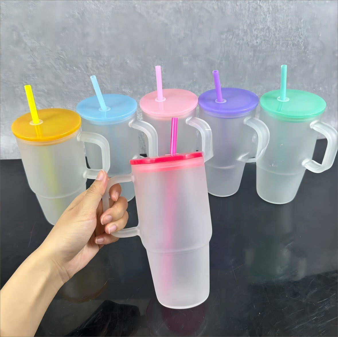 20oz Sublimation Clear/Frosted Colored Glass Mug with Handle Free Shipping (20PCS)