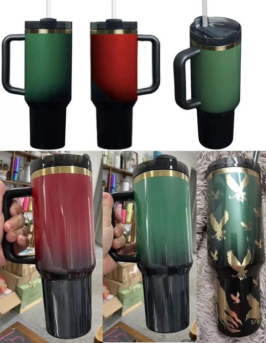 40oz Gold Plate Sparkly Elphaba Green Red Ombre H2.0 Quencher Tumblers for Laser Engraving -20pcs