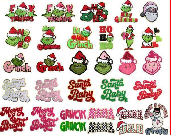 30pcs Chenille Ironed Christmas Grinch Satan Patches