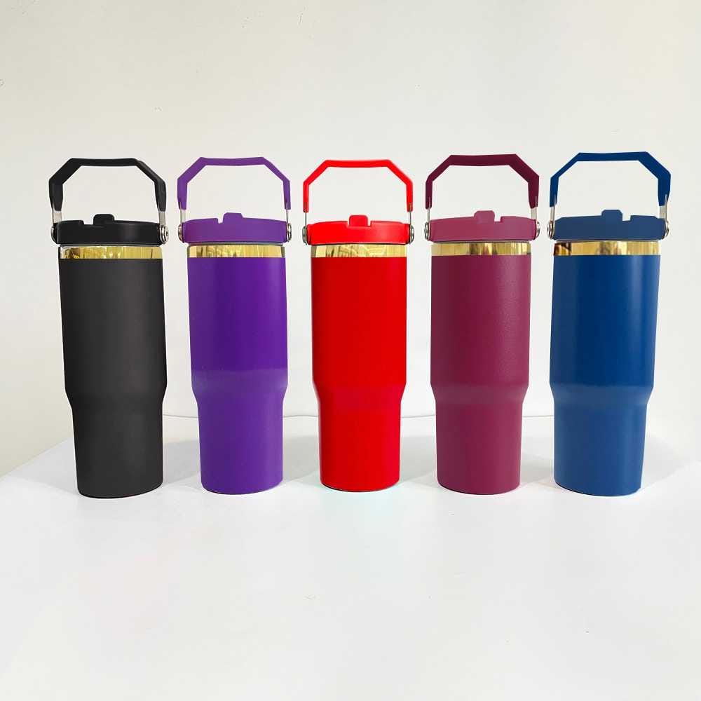 30oz Chocolate Gold Plate Flip Straw Tumblers for Laser Engraving-25pcs