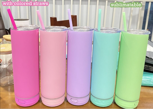 20oz Sublimation Blank Colored Speaker Tumblers with colored plastic straws