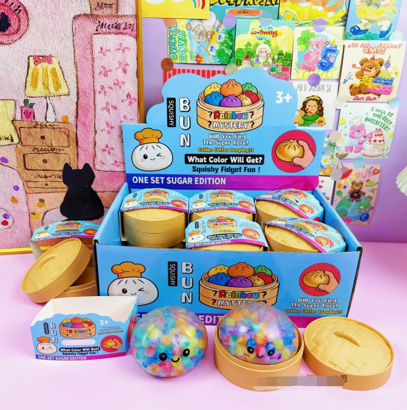 Glow in Dark 8.5cm Realistic Steamed Bun Glitter Dumpling Squishy Toys Stress Relief Squishy Toys with Steamer-244pcs