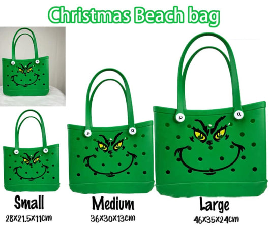 100pcs Christmas Grinch Print  outdoor portable storage hole bag eva beach bags