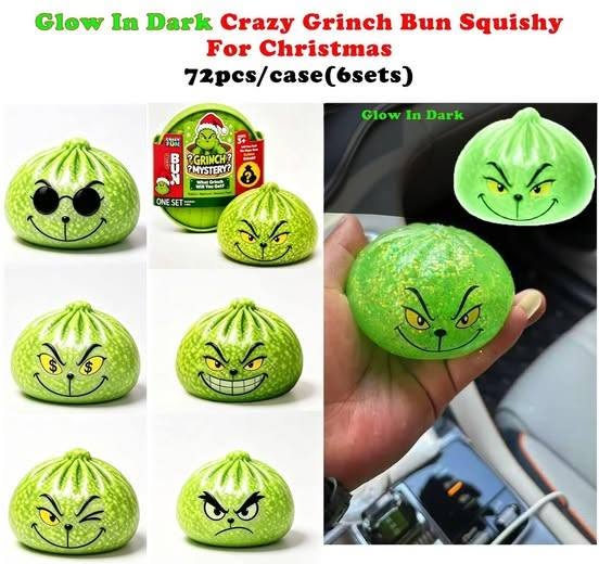 🎄💚72pcs Glow in Dark Christmas Grinch Designs Pectin Sugar Dumpling Squishy Toys Soft Squish Adults Fidget Toys