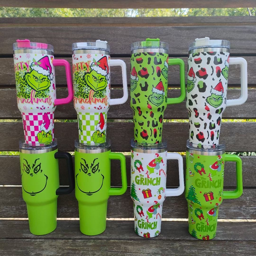 25pcs 40oz Mother Day print Insulated Stainless Steel Tumbler with Handle and Straw