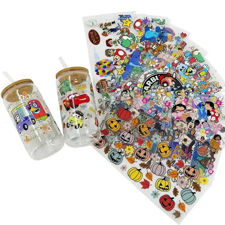 Wholesale Custom 16oz Glass Can Waterproof Fashion UF DTF Decal Impresiones Cup Wrap Designs Transfers Stickers Label Printing