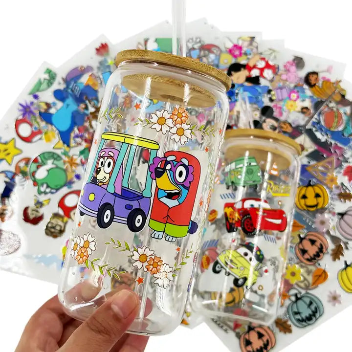 Wholesale Custom 16oz Glass Can Waterproof Fashion UF DTF Decal Impresiones Cup Wrap Designs Transfers Stickers Label Printing