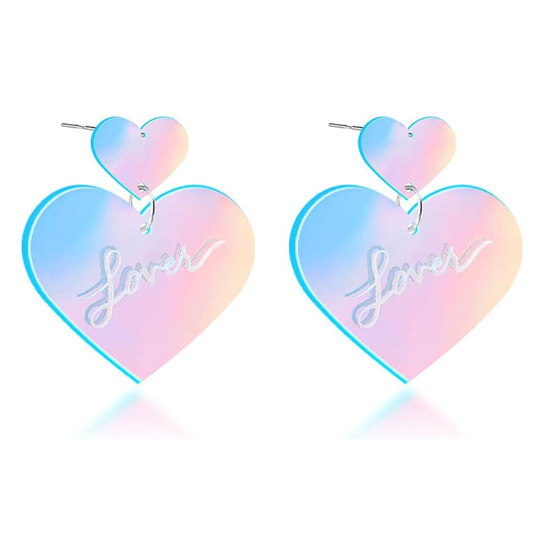 Taylor Pink Lover Heart Earrings for Women Girls Dangle Taylor Lover Earrings Laser Change Color Acrylic TS Heart Shaped Earrings Gift