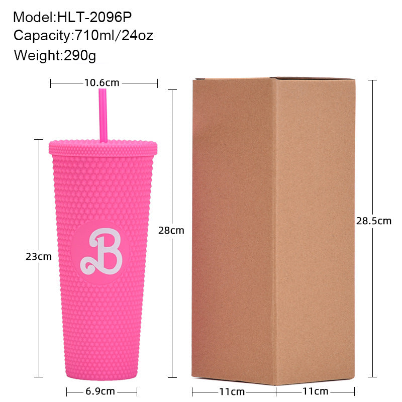 Wholesale Colorful Summer Pink Plastic Drinking Water Cup Double Wall Plastic Tumbler With Straw And Lid For Woman