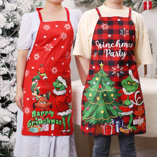 Adult Chef Christmas Elf Aprons Adjustable Cartoon Grinch Sleeveless Christmas Apron Kitchen