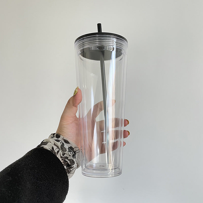 24oz Clear Insulated Double Walled Plastic Acrylic Cups Snowball Snowglobe Tumbler With Lids And Straw