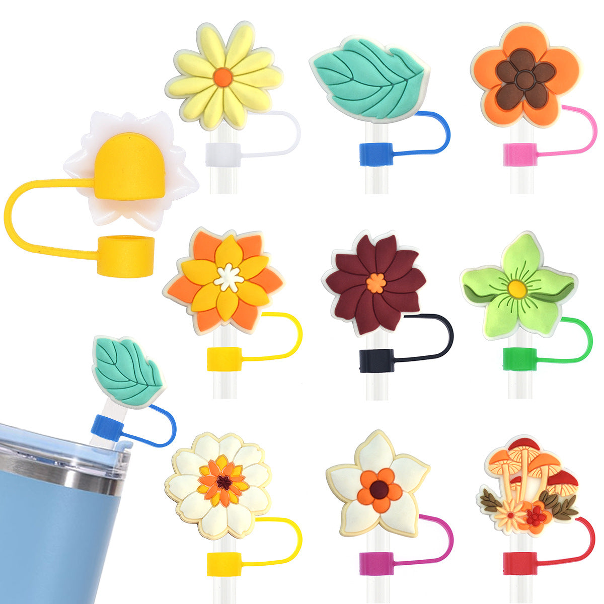 1100pcs Silicone Straw Charms Toppers For Tumblers Dustproof Tumbler Straw Cover Topper with 5pcs bags