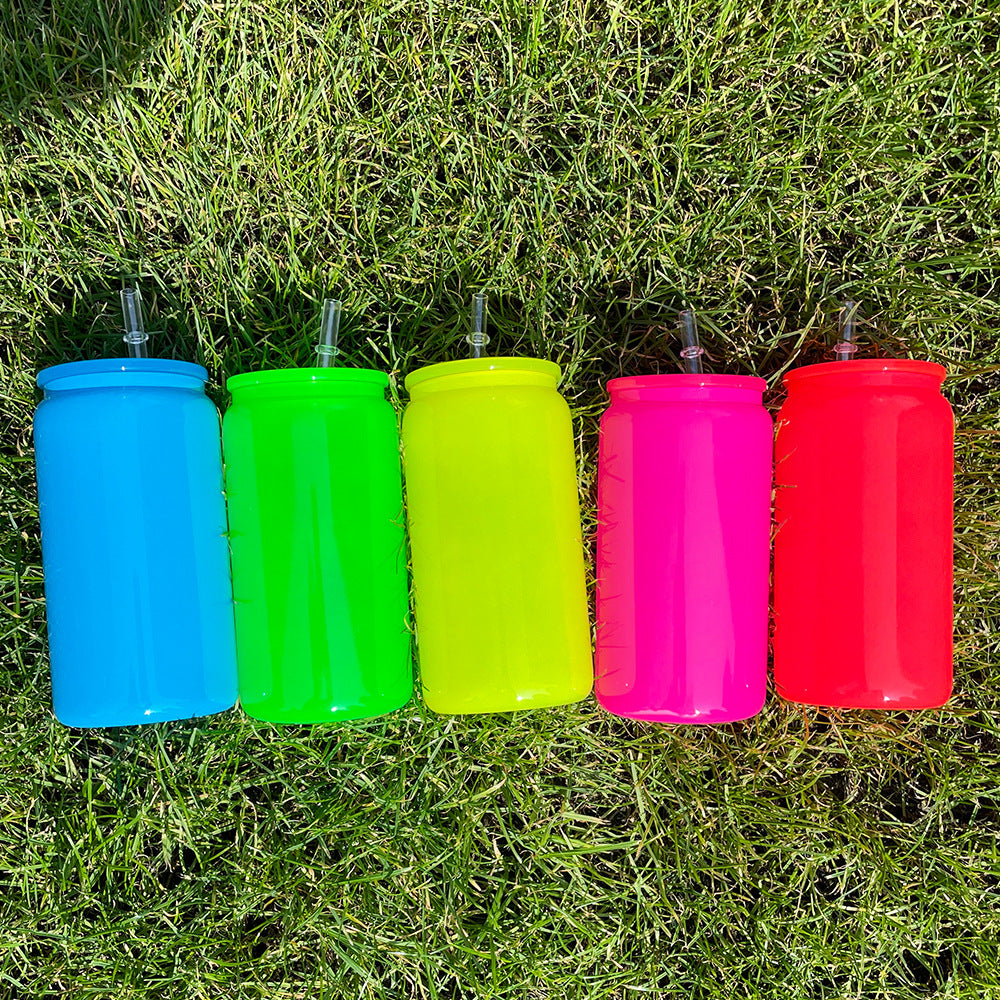 16oz neon colors blank sublimation glass cans mugs for uv dtf wraps