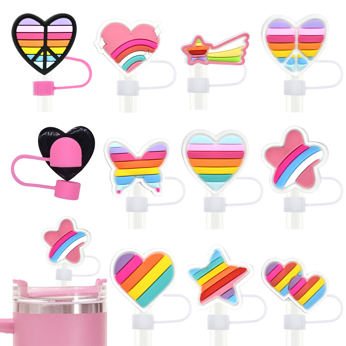 1100pcs Silicone Straw Charms Toppers For Tumblers Dustproof Tumbler Straw Cover Topper with 5pcs bags