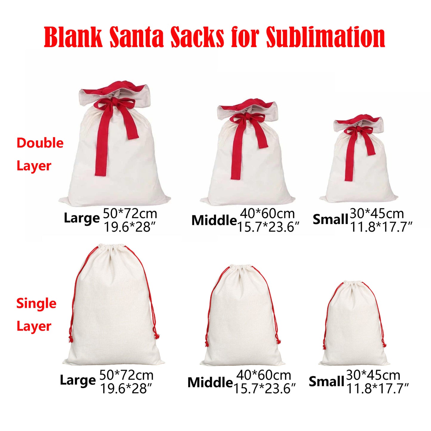 RTS USA_White Color Blank Sublimation Christmas Gift Santa Bags- 50pcs