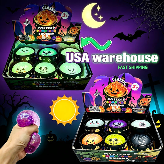 🎃💚72pcs Halloween Designs Glow in Dark Sugar Dumpling Squishy Toys Sets Maltose Slow Rebound Squish Adults Fidget Toys